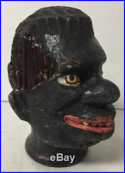 ANTIQUE CARVED PAINTED WOODEN HAND PUPPET DOLL BLACK MAN HEAD from PUNCH & JUDY