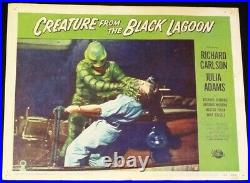 CR4EATURE FROM THE BLACK LAGOON orig 1954 Lobby Cd #5 creature attacks! Look