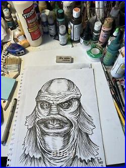 Creature From The Black Lagoon NEW Horror Original drawing By Frank Forte RARE