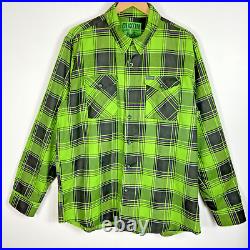 DIXXON The Creature Plaid Button Flannel Shirt Mens XL Lime Green Black Purple
