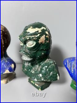 Famous Monsters Plaster Cast Bust Wolfman & Creature From Black Lagoon VTG RAPCO