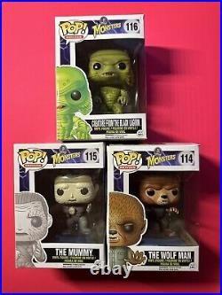 Funko Pop! Creature From the Black Lagoon #116 The Mummy #115 Wolf Man #114 Rare