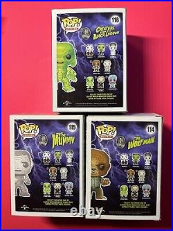 Funko Pop! Creature From the Black Lagoon #116 The Mummy #115 Wolf Man #114 Rare