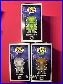 Funko Pop! Creature From the Black Lagoon #116 The Mummy #115 Wolf Man #114 Rare