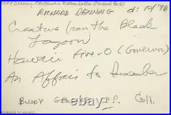 RICHARD DENNING Signed Autographed 4x6 INDEX CARD CREATURE from the BLACK LAGOON