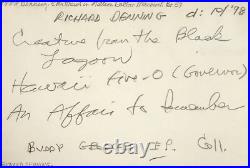 RICHARD DENNING Signed Autographed 4x6 INDEX CARD CREATURE from the BLACK LAGOON