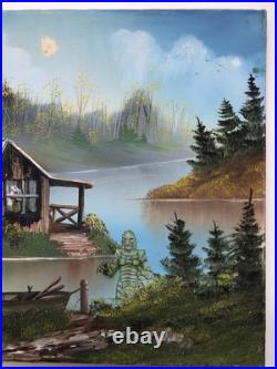 Upcycled Original Thrift Store Oil Painting. With Creature From the Black Lagoon