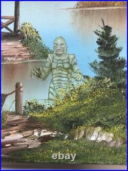 Upcycled Original Thrift Store Oil Painting. With Creature From the Black Lagoon